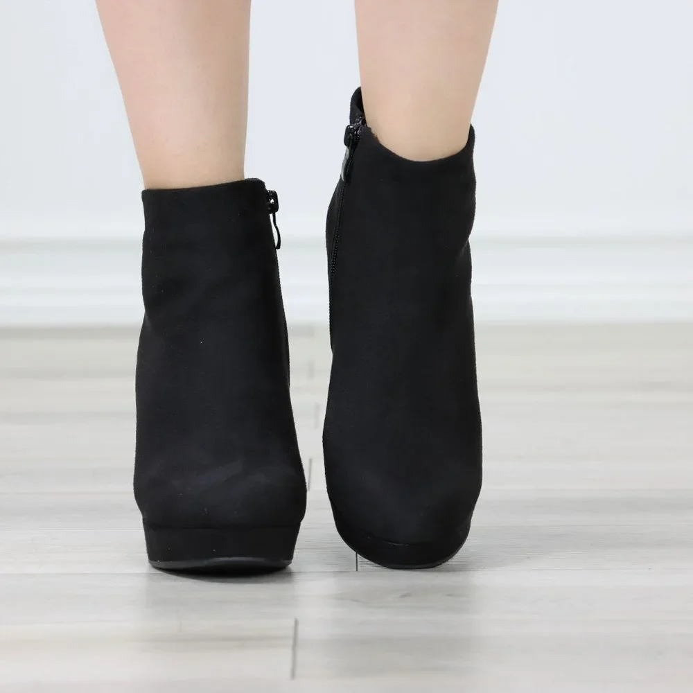 Womens Platform High Heel Ankle Boots Zip Up Black Faux Suede Boots - Picture 7 of 11